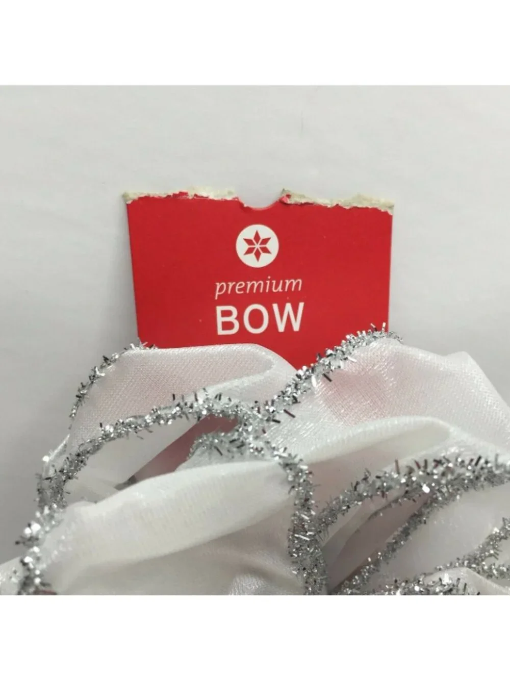Premium Bow White Silver Tinsel Glitter Shimmer Craft Wreath Decorating Bow